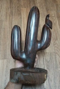 "Escultura de cactus y buitre tallada a mano de madera maciza de hierro vintage del suroeste 13""" - Imagen 1 de 9