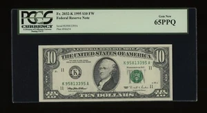 DBR 1995 $10 FRN Dallas Gem Fr. 2032-K PCGS 65 PPQ Serial K95813395A - Picture 1 of 2
