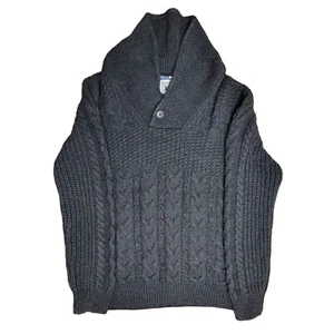 Schott Bros Sweater Cardigan Mens XLarge Cable Knit Heavy Knit Gray Cowlneck - Picture 1 of 4