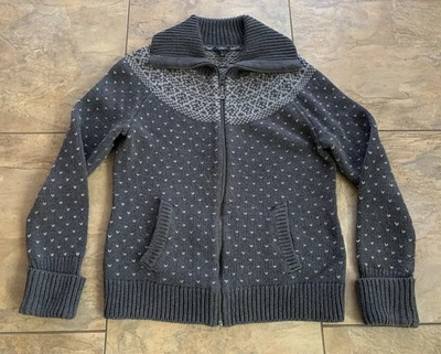 Cárdigan suéter TALBOTS para mujer grande Fair Isle cremallera completa mezcla de algodón lana gris Foto 1 de 4