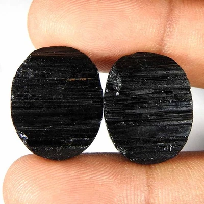 38.70Cts100%Natural Black Tourmaline Druzy Oval Pair Cabochon Gemstones - Image 1 of 3