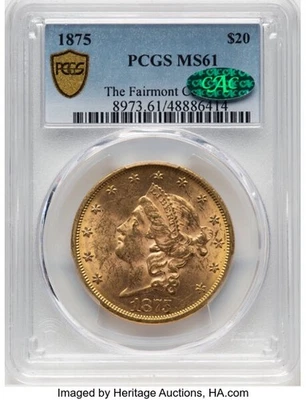 Doble águila dorada 1875 $20 graduación profesional 61 CAC/envío gratuito seguro solo EE. UU. (48) Foto 1 de 4