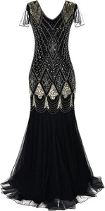 Women’s 1920s Vintage Flapper Fringe Great Gatsby Party Dress Sequin Maxi... - Picture 1 of 6