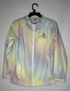 ADIDAS RAINBOW PASTEL TRANSPARENT WINDBREAKER WITH HOOD YOUTH GIRLS Large 14 - Picture 1 of 5