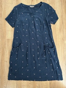 100% Silk Jigsaw Dress Size 12 Navy With Pink Flower Print - Picture 1 of 4