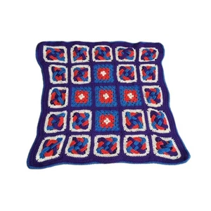 Handmade Crochet Granny Square Afghan Throw Blanket Purple Blue & Pink OOAK Gift - Picture 1 of 3