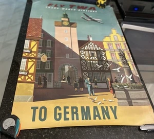 Original Vintage Poster FLY TWA TO GERMANY Trans World Airline Travel Tourism - Picture 1 of 16