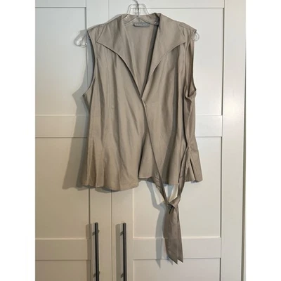 Kate Hill Beige Silk Sleeveless Wrap Vest Tie Front Women's Size 16 - Image 1 of 4