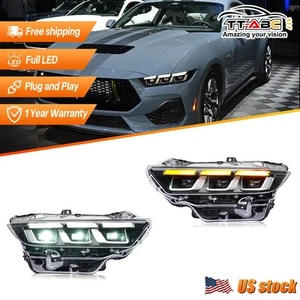 For 2024 2025 Ford Mustang Front Chrome LED Headlight w/Start animation DRL Pair - Picture 1 of 24