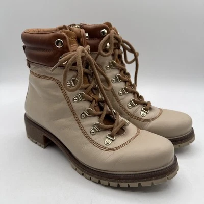 Pikolinos Aspe Women US 6/6.5 EU 37 Combat Ankle Boot Ivory Leather Brown Trim - Image 1 of 4
