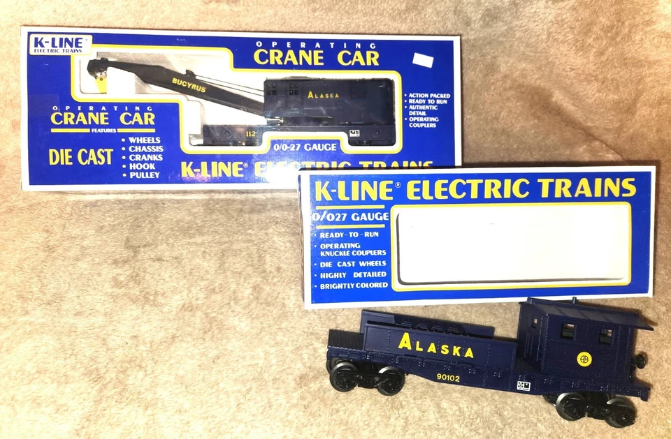 Set of 2 K-LINE Electric Train Pieces: Alaska Crane &  Boom Car - Image 1 of 3