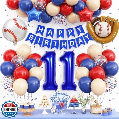 Baseball 11th Birthday Decorations for Boys,Navy Blue Red Nude 11th Baseball  - Image 1 of 4