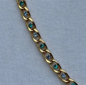 18K Gold Chain Necklace Green Turquoise Gem Stones Jewelry Gemstone Chunky - Picture 1 of 11