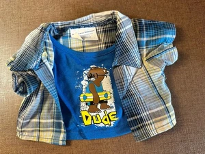 build a bear blue plaid Surfer Dude shirt BAB clothes Faux Two Layer - Picture 1 of 3