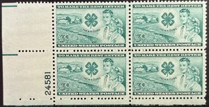 U.S. Scott #1005, P.B. of 4, 4-H Club Issue, Very Fine, Mint Never Hinged - Picture 1 of 2