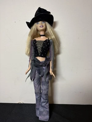 2005 Barbie Witch Doll Halloween Costume Black Hat Purple Outfit Shoes Mattel - Image 1 of 4