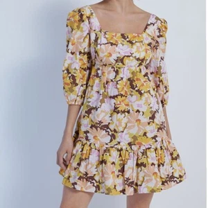 MINKPINK ZOEY QUARTER SLEEVE MINI DRESS IN BROWN FLORAL Xs / k2 - Bild 1 von 8