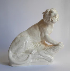 Löwe Tiger Raubkatze Figur aus Steingut, Keramik alt antik 20er, 30er Jahre - Bild 1 von 14