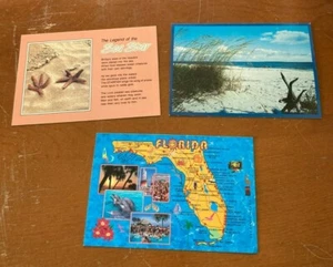 POSTCARD LOT 3 VINTAGE FLORIDA SEA STAR LEGEND, PANHANDLE MAP, SEASHORE - Picture 1 of 2