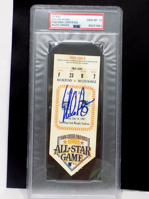 NOLAN RYAN HOF Signed GEM MINT 10 Auto 1992 All-Star Game Ticket PSA/DNA 💎 Slab - Image 1 of 4