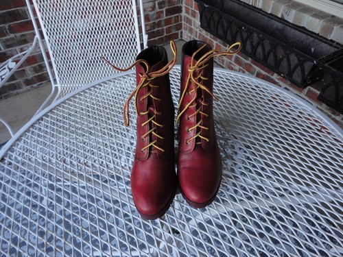 Stivali stringati TIMBERLAND "Allington" in pelle rossa con tacco a blocco misura 6 5