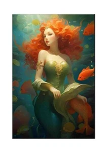 Mermaid Fantasy Oil painting Picture Printed On Canvas-Gifts For Her Home Decor - Picture 1 of 8