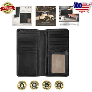Elegant Men's Long Bifold Checkbook Wallet with Multi Pocket Organization - Picture 1 of 7