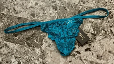 NWT FREDERICK'S OF HOLLYWOOD TEAL FLORAL LACE MINI G V STRING THONG PANTIES - Image 1 of 2