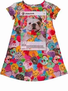 Girls Doughnut Cookie Bulldog Puppy Nightgown Smile Face Dog Sleep Shirt XS (4) - Picture 1 of 1