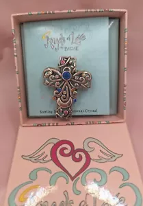 Signierte Barse Kreuz Brosche/Pin/Anhänger Sterlingsilber mit Swarovski Kristallen - Bild 1 von 6