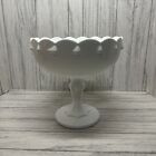 Vintage Indiana Glass Teardrop White Milkglass Compote Pedestal Dish 7.5"