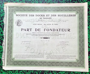 Indochine - Tourane Siège à Paris - Sté des Docks & des Houillères du 30/06/1899 - Picture 1 of 1