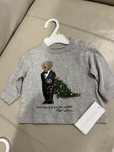 NWT Baby Boy’s 3Month Christmas Tree Ralph Lauren Polo Bear Long Sleeve Shirt