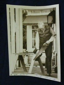 Glossy Press Photo 1980 Man sawing street side Johnny-Tremain Concord Mass - Picture 1 of 1