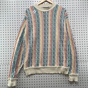 VTG 90s At Ease 3D Knit Sweater Colorful Striped Mens Medium 21.5X29.5 USA - Picture 1 of 20