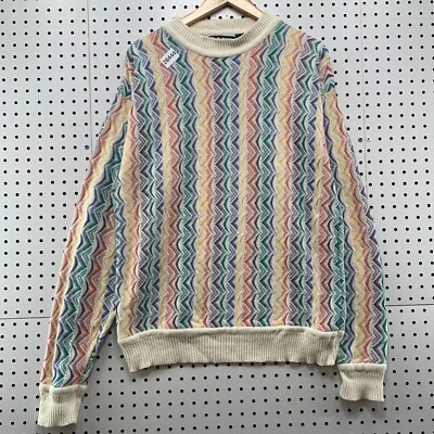 VTG 90s At Ease 3D Knit Sweater Colorful Striped Mens Medium 21.5X29.5 USA - Image 1 of 4