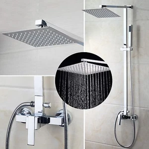 8" Bathroom Rain Shower Faucet Valve Mixer Hand Sprayer Wall Mount Tap Set - Picture 1 of 9