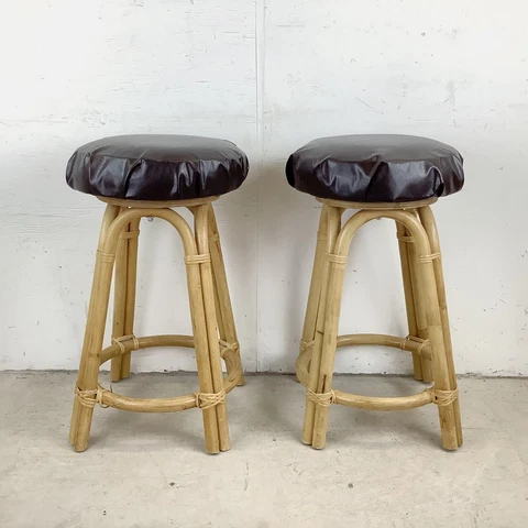 Pair Vintage Bamboo Swivel Barstools or Counter Stools Cover