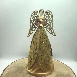 Angelo con Abito in Velluto Oro e Strass Puntale Per Albero di Natale - Imagen 1 de 3