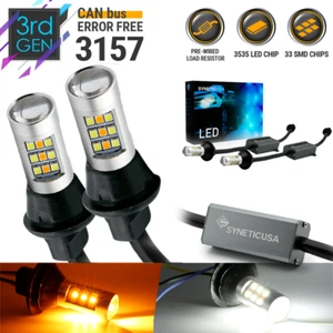Error Free White/Amber 3157 LED DRL Switchback Turn Signal Parking Light Bulbs - Foto 1 di 8