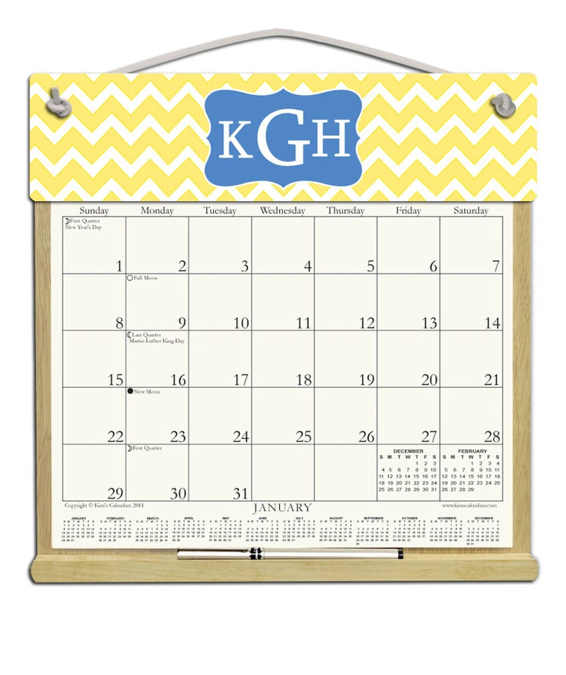 MONOGRAM WOODEN REFILLABLE CALENDAR HOLDER - REFILLS AVAILABLE EVERY YEAR! - Image 1 of 1
