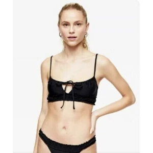 Topshop Womens Ruched Prairie Adjustable Strap Tie Front Bikini Top Black Size 2 - Picture 1 of 4