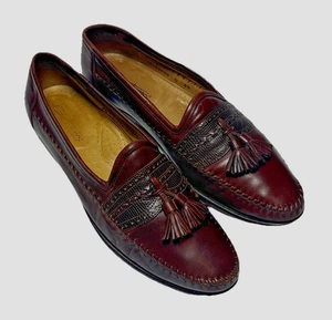 Santoni Brown Leather And Lizard Tassel Loafers Mens Dress Shoes Sz 8.5 D Italy - Picture 1 of 11