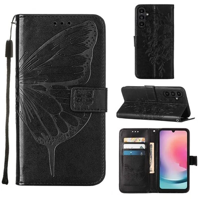 Embossing Butterfly Case For Various Phone Leather Card Wallet Flip Stand Cover - Image 1 of 4