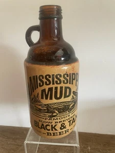Vintage MISSISSIPPI Brewing Co MUD Black & Tan Beer Finger Hook Jug 1qt 32oz - Picture 1 of 2