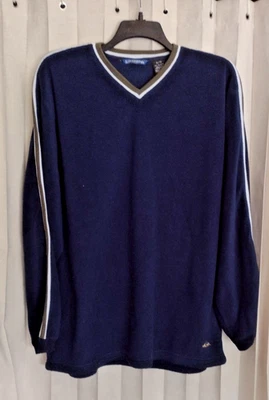 复古 Quiksilver 卫衣 Y2K 垃圾蓝色条纹套衫 V 领男式 XL — 第 1/4 张图片