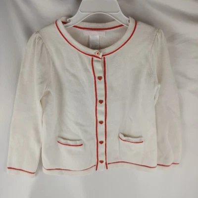 Janie и Jack девочка полоски кардиган M, белый хлопок девочек, размер 4 сердце кнопки - Изображение 1 из 4