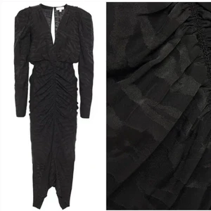 Vestido Ronny Kobo Astrid Acanalado Estampado Cebra Seda Satén Jacquard Negro Cóctel - Imagen 1 de 14