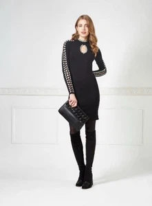 Anne Fontaine Bodycon AURA Black Dress Long Sleeve Shift 40 US S- Cutouts - Picture 1 of 14