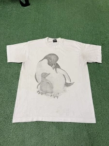 Vintage 90s Penguin And Baby Nature Shirt Men’s Size Large White Animals MARKED - Bild 1 von 12
